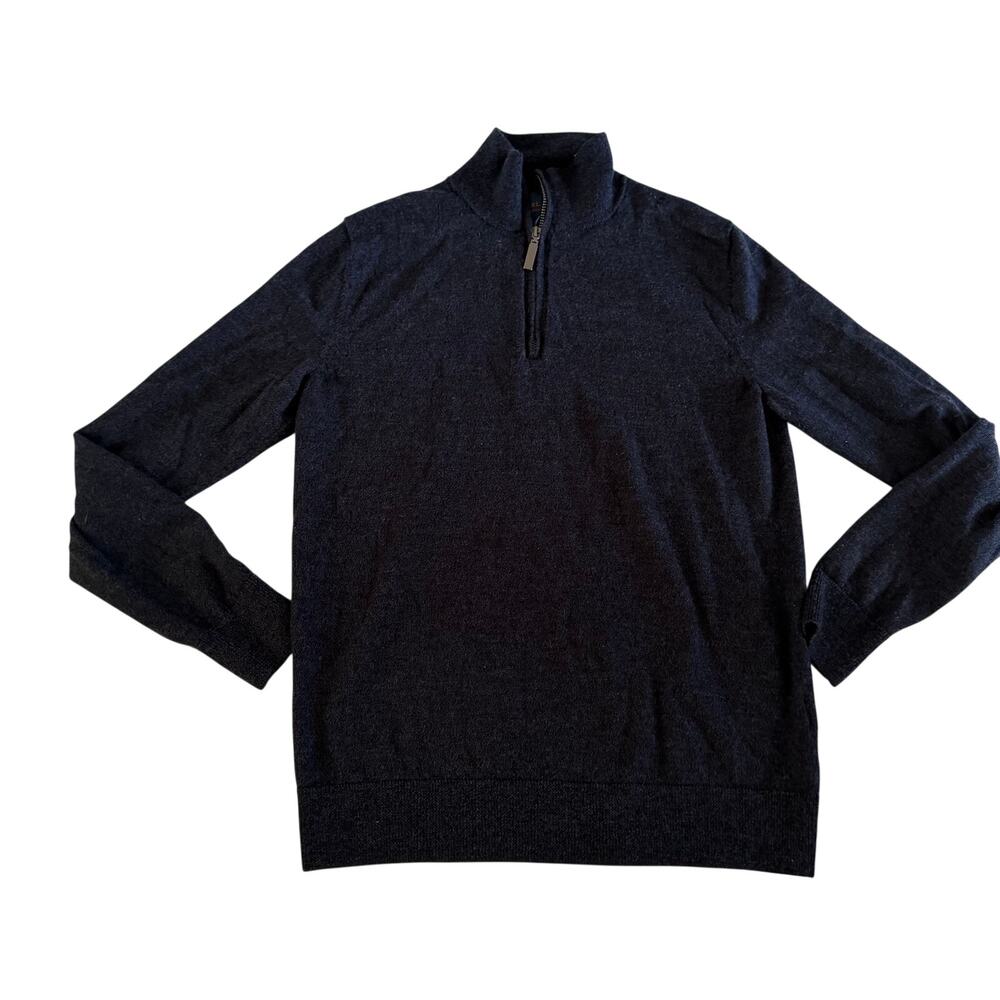 Fairlane Dark Blue 100% Merino Wool Quarter Zip Pullover Men's M Preppy